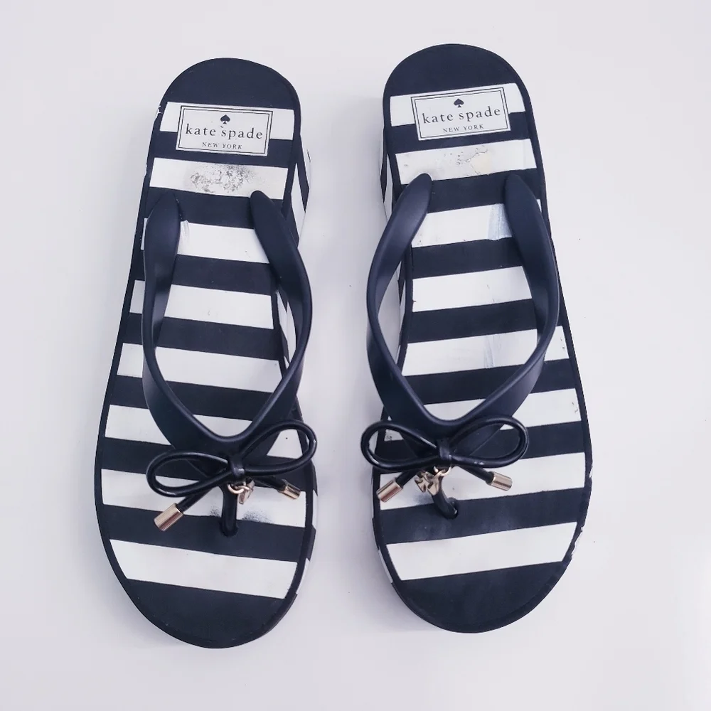 Kate Spade Chunky Wedge Striped Thong Sandals